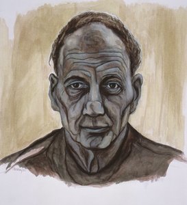 Porträtt av Frank Auerbach, 2002 (indisk bläck & tvätt över penna och penna på papper)